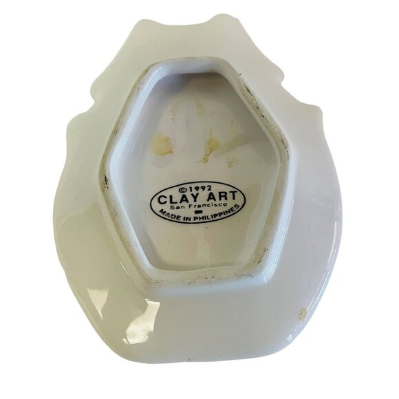 Vintage Clay Art Kitchen Spoon Rest Rabbit In Cabbage Ceramic Figurine 3" x 5" - Picture 2 of 2